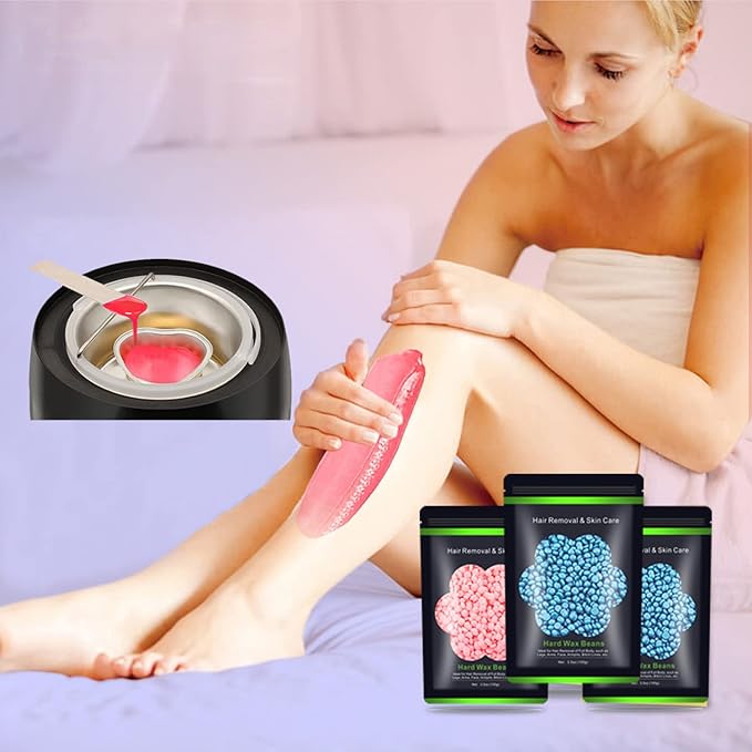 Wax Beads for Hair Removal 10.5oz (300g), Auperwel Hard Wax Beads Beans for Sensitive Skin Brazilian Waxing, Face, Bikini, Eyebrow, Legs, Painless for Women Men, 3 packs Kit with 10 Sticks