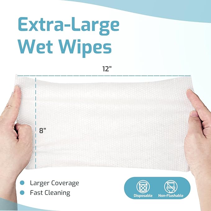 SUNKISS Trustplus Wet Wipes for Adult No Rinse, Extra Large 8”x12” Body Cleaning Washcloths for Elderly Incontinence & Cleansing, Fresh Scented, 50 Count