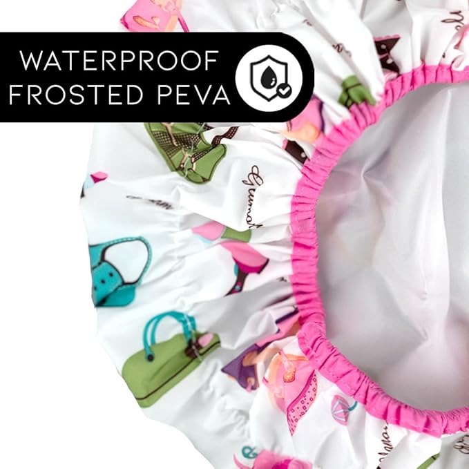 Reusable Shower & Bath Cap, Lined, Oversized Waterproof Shower Caps Large Designed for all Hair Lengths with Lining & Elastic Band Stretch Hem Hair Hat - Fashionista Diva