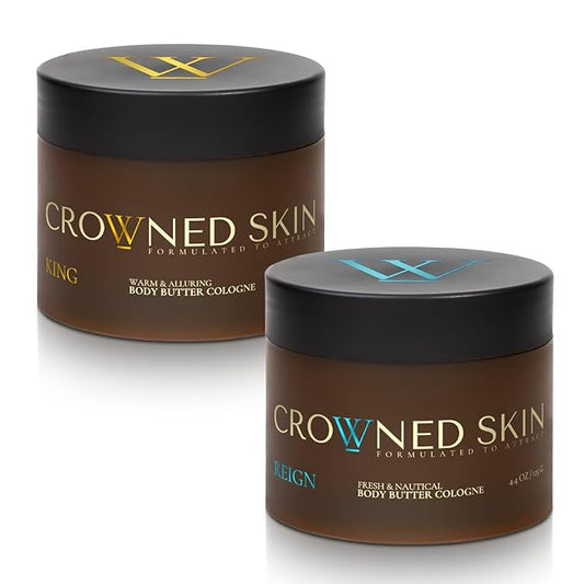 Crowned Skin King and Reign Body Butter Cologne Bundle | New Moisturizing Formula | Skin Care Set with Sandalwood, Leather, Fresh, & Nautical Scents | Natural Shea & Mango Butters | All-Day Fragrance