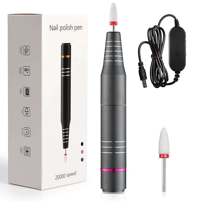 Electric Nail Drill, Ultra Quiet Low Vibration Electric Nail File, Portable Electric Nail File for Crystal Gel Nails, Manicure Pedicure Tools Polishing Set for Home and Salon Use (Grey)