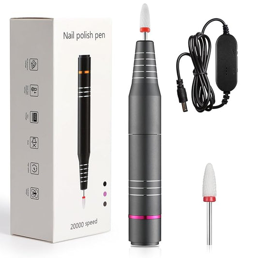 Electric Nail Drill, Ultra Quiet Low Vibration Electric Nail File, Portable Electric Nail File for Crystal Gel Nails, Manicure Pedicure Tools Polishing Set for Home and Salon Use (Grey)