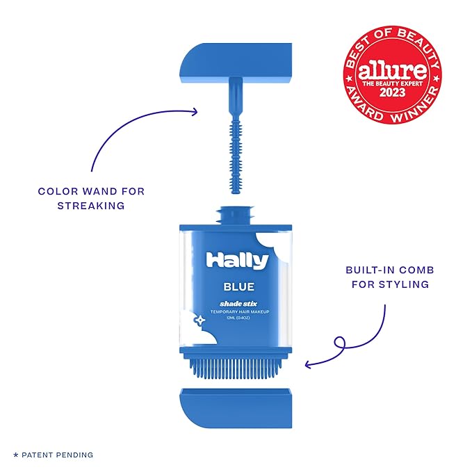 Hally Hair Temporary Hair Color, Shade Stix (Blue) - Hair Makeup Accessories for Kids, Teens & Adults - 12 ml Washable Hair Chalk & Dye for Festivals, Sporting Events & Parties