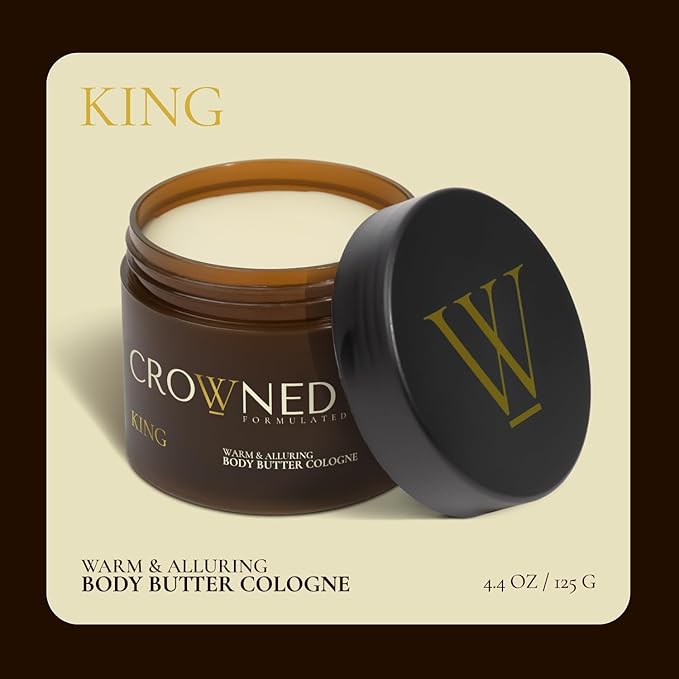 Crowned Skin King Body Butter Cologne and Body Oil Cologne Bundle | New Moisturizing Formula | Skin Care Set with Warm Sandalwood & Leather Scent | Natural Shea & Mango Butter | All-Day Fragrance