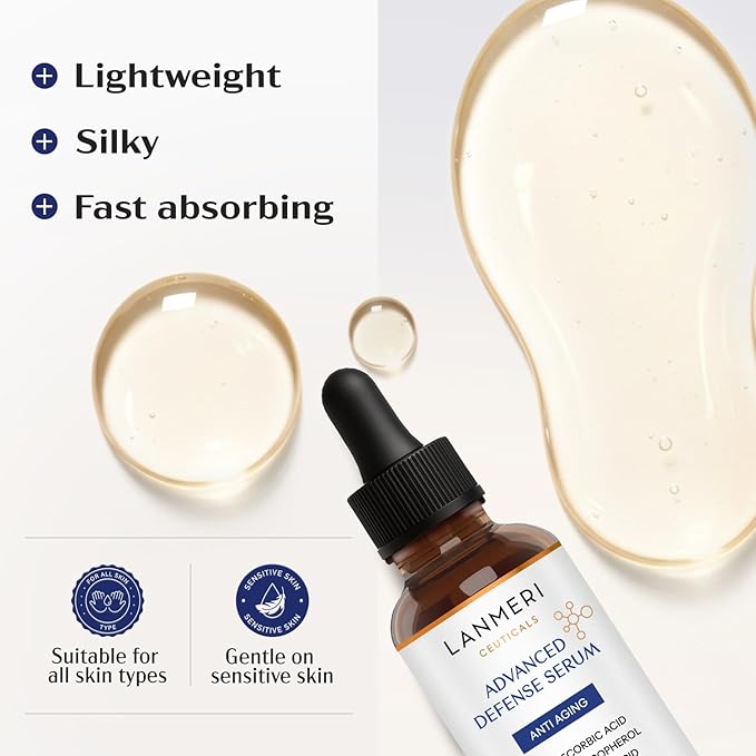Lanmeri Ceuticals 15% Vitamin C + E + Ferulic Serum: Vitamin C Serum for Face with Vitamin E, Ferulic Acid – Brightening, Anti-Aging, Anti-Wrinkle & Hydration – for Dark Spots & Uneven Skin (1 fl oz)