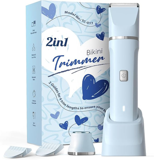 Electric Shaver for Women Gifts for Women - Rechargeable Cordless Bikini Trimmer Razor Hair Removal Groomer Wet/Dry Waterproof Pubic Body Facial Legs Arm Safe Ceramic Blade Hypoallergenic -Blue