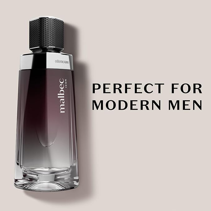 Malbec Icon Eau de Toilette By O Boticário, Woody Chypre Scented Cologne For Men, Long Lasting Men's Fragrance, French Oak Barrel-Aged, 3.4 Ounce (100 ml)
