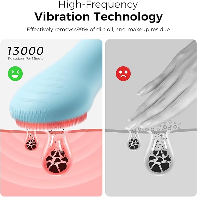 Facial Cleansing Brush Electric Face Scrubber - Rechargeable Face Cleansing Brush with 4 LED Gentle Light Silicone Heat and Vibration Exfoliator Massage Deep Cleansing,IPX7 Waterproof,Ideal Gift﻿