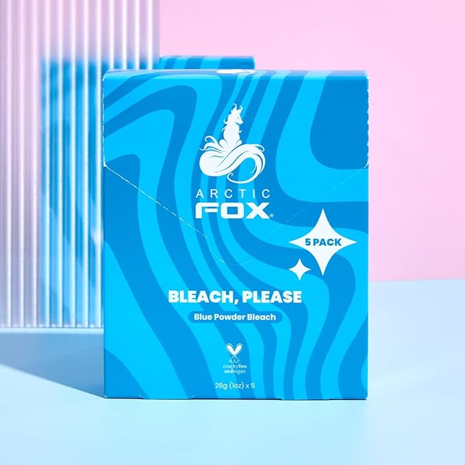 Arctic Fox Blue Powder Hair Bleach, Anti-Brass & Anti-Yellow, Lifts Up to 9 Levels, Vegan & Cruelty Free, Dust-Free Formula, Professional Lightener, 5 Pack Sachets, 1 oz Each
