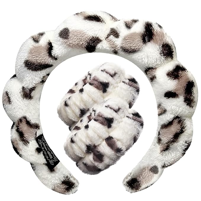 Spa Headbands for Washing Face Wristband Set Sponge Makeup Skincare Headband Wrist Towels Bubble Soft Terry Towel Cloth Hairband for Women Puffy Headwear Non Slip Thick Thin Hair Headwear