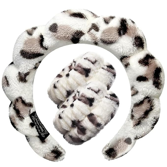 Spa Headbands for Washing Face Wristband Set Sponge Makeup Skincare Headband Wrist Towels Bubble Soft Terry Towel Cloth Hairband for Women Puffy Headwear Non Slip Thick Thin Hair Headwear