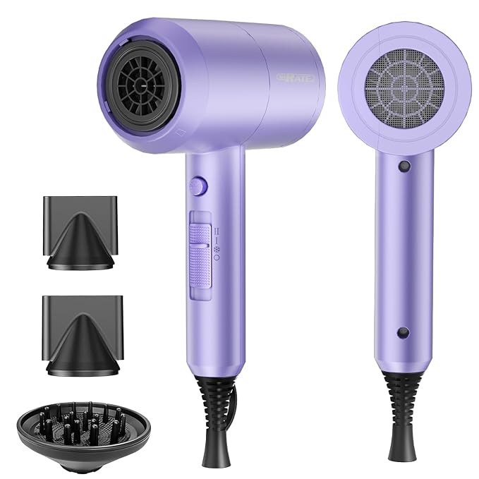 SHRATE Lightweight Ionic Hair Dryer with Diffuser - Powerful 1800W Blow Dryer for Fast Drying - Professional Low Noise Mini Hair Dryer for Travel, Gifts, Hair Styling