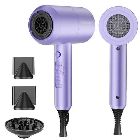 SHRATE Lightweight Ionic Hair Dryer with Diffuser - Powerful 1800W Blow Dryer for Fast Drying - Professional Low Noise Mini Hair Dryer for Travel, Gifts, Hair Styling