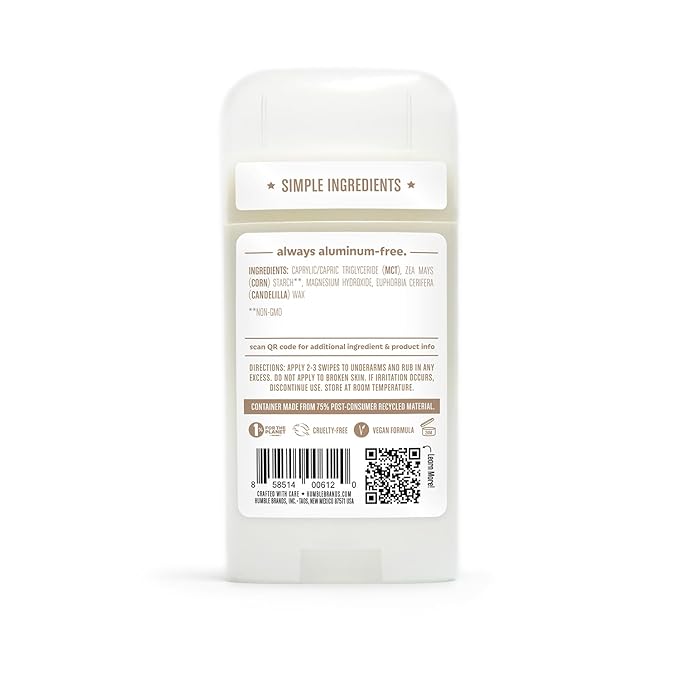 HUMBLE BRANDS Aluminum-Free Deodorant, Vegan and Cruelty- free, Formulated for Sensitive Skin, Simply Unscented, 2.5 Ounce (Pack of 3)