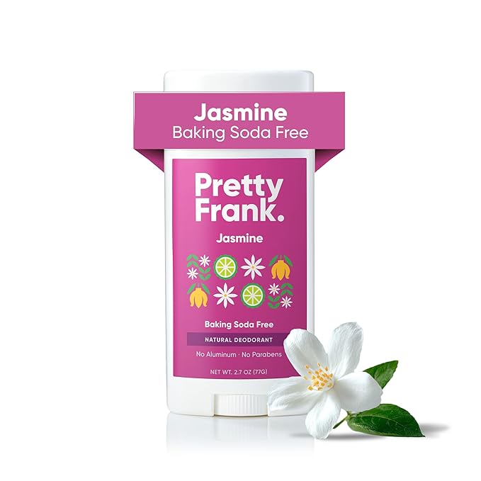 Pretty Frank Natural Aluminum-Free Deodorant Stick, Baking Soda-Free, Jasmine (1-Pack) | Sensitive Skin Friendly, Effective All-Day Odor Control for Women & Men, Organic Ingredients and Essential Oils