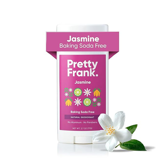 Pretty Frank Natural Aluminum-Free Deodorant Stick, Baking Soda-Free, Jasmine (1-Pack) | Sensitive Skin Friendly, Effective All-Day Odor Control for Women & Men, Organic Ingredients and Essential Oils