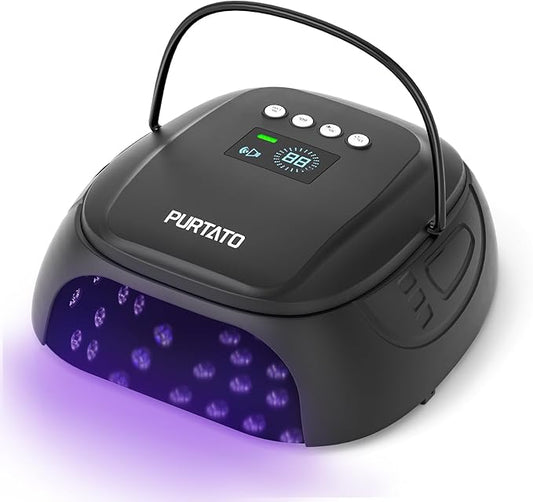 126W Cordless Rechargeable UV LED Nail Lamp with Large Space, Handle and Foot Rest, Fast Curing Gel Nail Dryer with 4 Timers for Salon and Home (Matte Black)