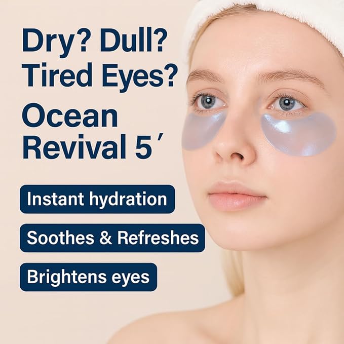 Ocean Oracle Hydrating Hydrogel Eye Patches 28 Pairs, 5-Min Soothing Eye Masks with Marine Algae & Seaweed Blend, Rejuvenating Eye Pads for Tired Eyes, Spa Relaxation Gifts for Women & Men
