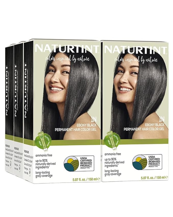 Naturtint 1N Ebony Black Permanent Hair Color (Pack of 6), Ammonia Free, Vegan, Cruelty Free, up to 100% Gray Coverage, Long Lasting Results (Packaging may vary)