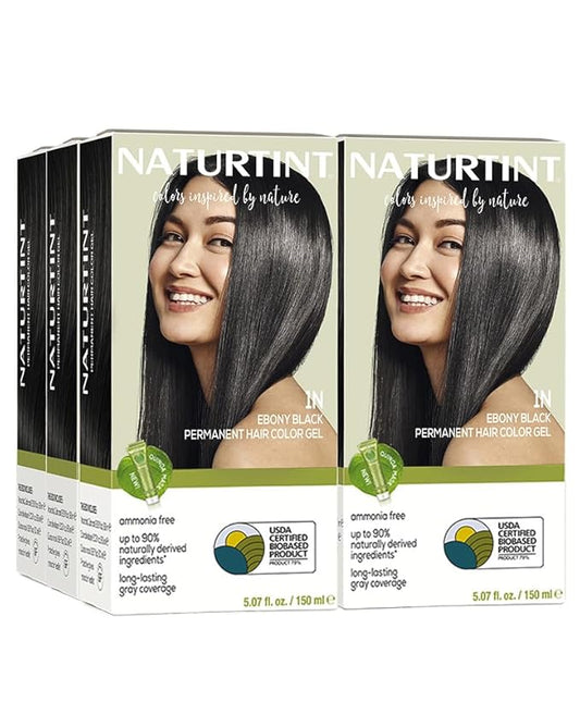 Naturtint 1N Ebony Black Permanent Hair Color (Pack of 6), Ammonia Free, Vegan, Cruelty Free, up to 100% Gray Coverage, Long Lasting Results (Packaging may vary)