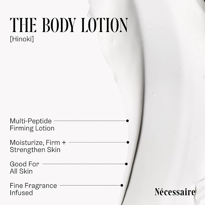 Nécessaire The Body Lotion with Pump – Hinoki Scented Body Moisturizer with Peptides, Niacinamide, Vitamins C/E & Omega 6/9 – Skin-Firming Daily Hydration – Dermatologist-Tested, Vegan – 15.2 oz