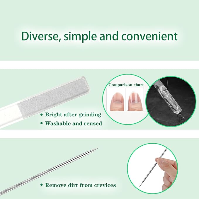 Ingrown Toenail Pedicure Tool Kit, Nail File and Nail Lifter Pusher Double-Sided Nail Manicure Kit Stainless Steel Nail Care Treatment for Nail Correction Polish Pain Relief (11 Piece Set)