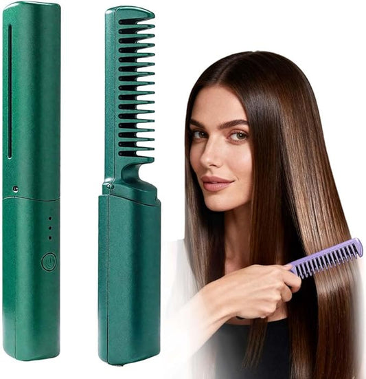 Upgraded 3rd Ceramic Hairdressing Comb Smooth,Portable Wireless 2-in-1 Hairs Dressing Combs for Straight and Curly Hairs,Fast Heat Hair Hair Dressing Comb with 3 Adjustable Temperatures (Green)