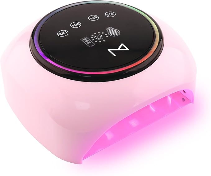 M - HaloLite LED Nail Curing Lamp 98W, 32 LEDs, Wireless Rechargeable with 5200mAh Battery, Fast UV/LED Gel Nail Dryer for Salon & Home Use, Long-Lasting, Portable, Cordless Design (Pink)
