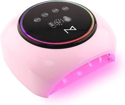 M - HaloLite LED Nail Curing Lamp 98W, 32 LEDs, Wireless Rechargeable with 5200mAh Battery, Fast UV/LED Gel Nail Dryer for Salon & Home Use, Long-Lasting, Portable, Cordless Design (Pink)