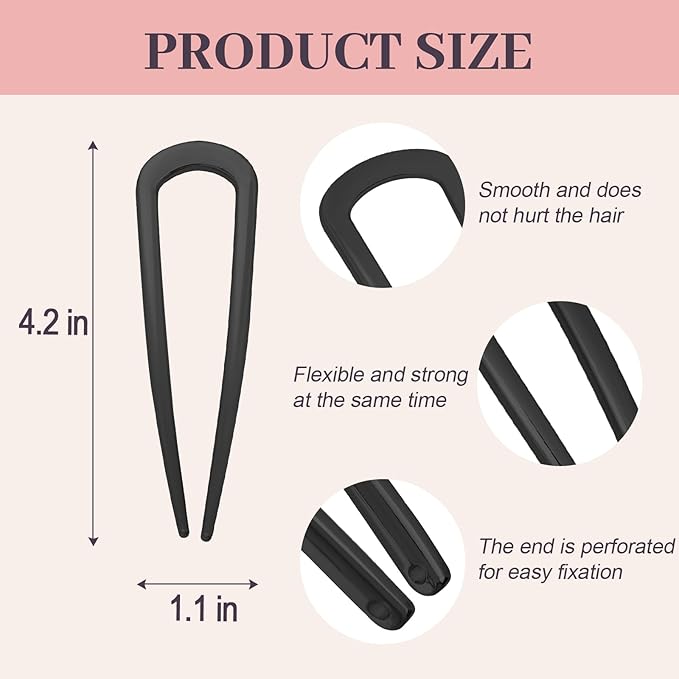2PCS 4.2Inch French Hair Pins U-Shaped Pins for Women and Girls Fashion Metal Hair Pin French Twist Hair Pins for Buns, Updos,Stylish and Functional(set1-black)