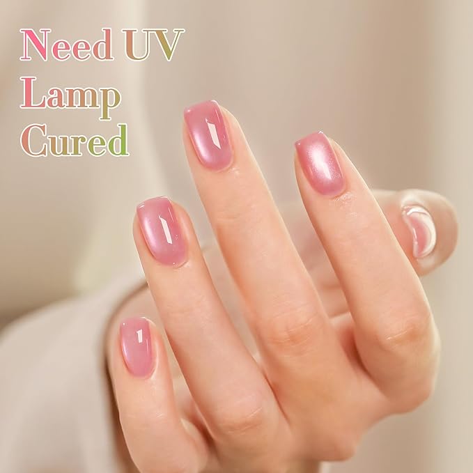 Double Rhythm 0.5 OZ Cat Eye Gel Polish with Magnet 15ML Holographic Glitter Shimmer Translucent Jelly Color Magnetic Nail Polish Salon DIY at Home (Fruit Purple Pink-MC1206)