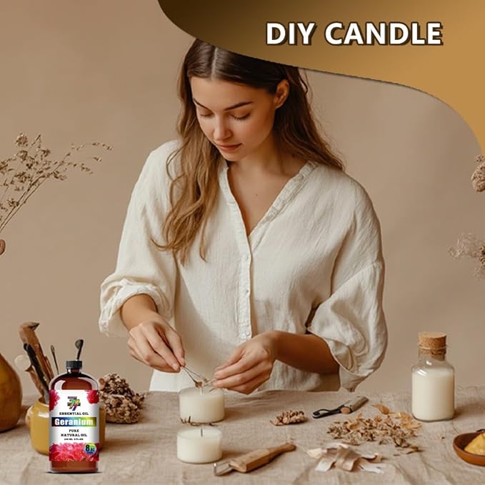 Geranium Essential Oil (8 oz / 240 ml) – Geranium Oils for diffusers, humidifiers, Home Baths, Cleaning Products, Yoga, DIY Soaps and DIY Scented Candles