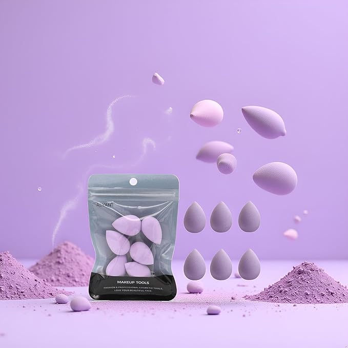 12 PCS Mini Makeup Sponge Small Beauty Sponge Blender Set for Foundation, Powder, Concealer Highlight,and Eye Shadow, Purple