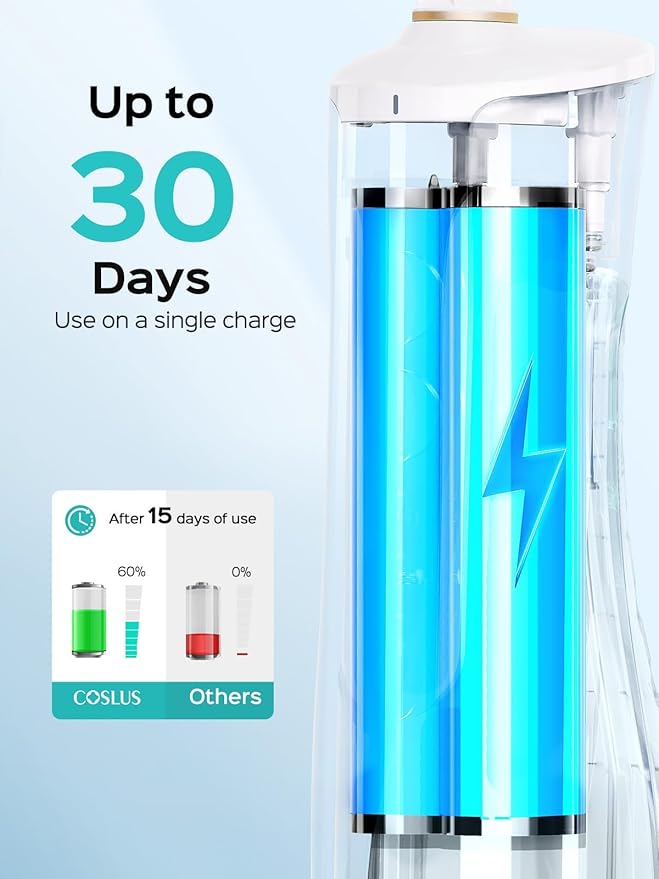 COSLUS Portable Water Flosser for Teeth: 10 Pressure Settings Professional Water Dental Pick for Orthodontic, Braces & Sensitive Gums - Cordless for Travel Use, for Adults Teens, BPA-Free, E40