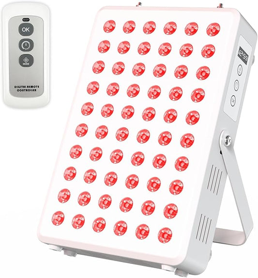 Red Light Panel for Body and Face, 660nm Red 850nm and Near Infrared, Remotcontrol 60 LEDs Red Light Therapy Panel, Used to Promote Sleep, Improve The Body, Relieve Muscle Fatigue (E-300-Wtite)