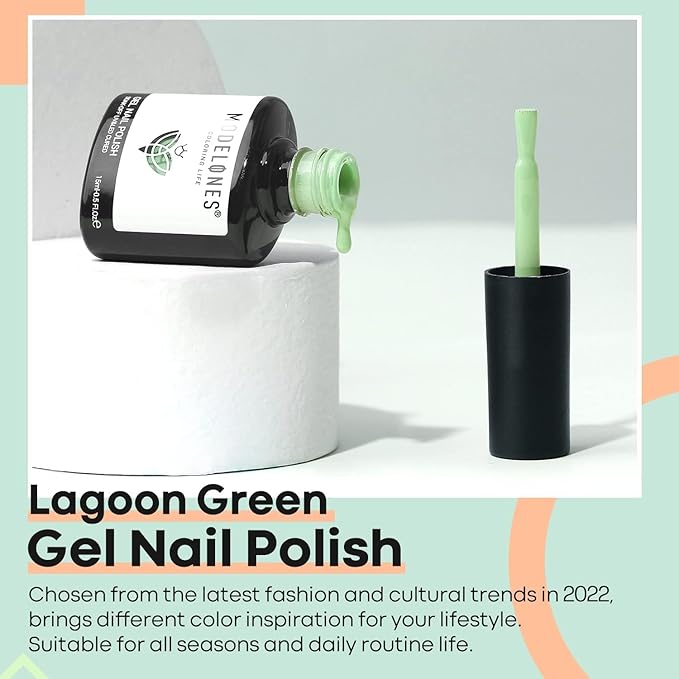modelones Summer Gel Nail Polish, 15ML Milky Green Soak Off U V Light Cure Nail Polish Green Shades Pale Macaron Colors Nail Art Gel Design for Nail Lovers Gift Salon DIY