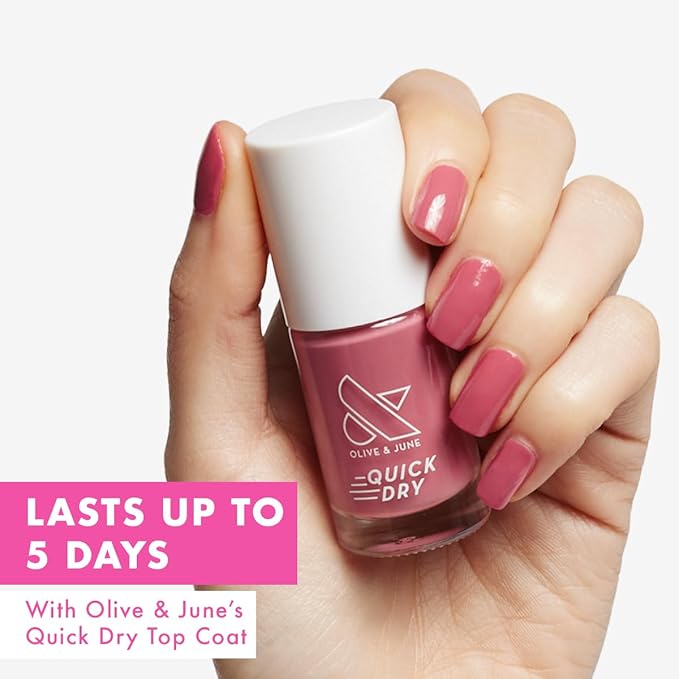 Olive & June Quick Dry Nail Polish | Instant, Fast-Drying, Smudgeproof Color | 15-free, Vegan, Cruelty-Free Formula | Lasts up to 5 Days | Salon-Quality Manicure, Pedicure at Home | Primrose Rosy Pink