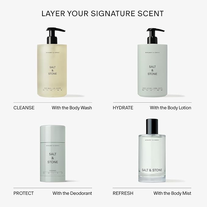 Salt & Stone Body Wash with Antioxidants for Deep Moisture | For Women & Men, Sulfate, Paraben, & Dye Free, Leaving Skin Soft and Hydrated | Bergamot & Hinoki 32 fl oz