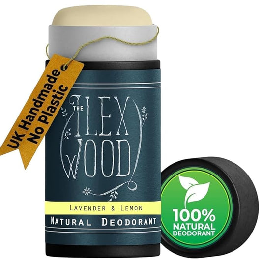 The Ilex Wood Natural Deodorant - 2.4fl oz. Handmade, Aluminum Salt Free, Plastic Free, Cruelty and Alcohol Free, Vegan, Eco Friendly Cardboard Tube – Lavender and Lemon (Fresh and Floral)
