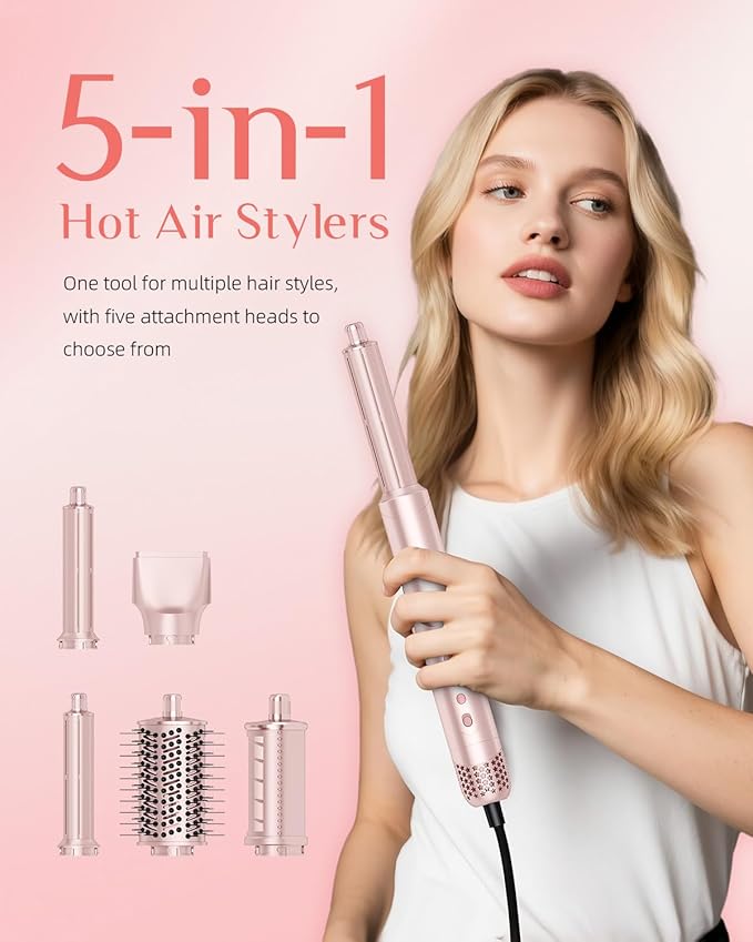 RUCHA 5 in 1 Hot Air Styler, 110,000 RPM High Speed Blow Dryer Brush, Foldable air Curler for Hair, Negative Ion Hot Air Bursh for Frizz-Free Styling Fast Drying Curling Straightening Volumizing