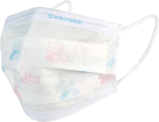 HALYARD Disposable Child's Face Mask with SO SOFT Earloops, Pleat-Style, Teddy Bear, 47359