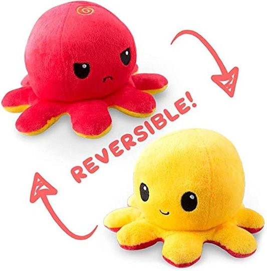 TeeTurtle - The Original Reversible Octopus Plushie - Red + Yellow - Cute Sensory Fidget Stuffed Animals That Show Your Mood