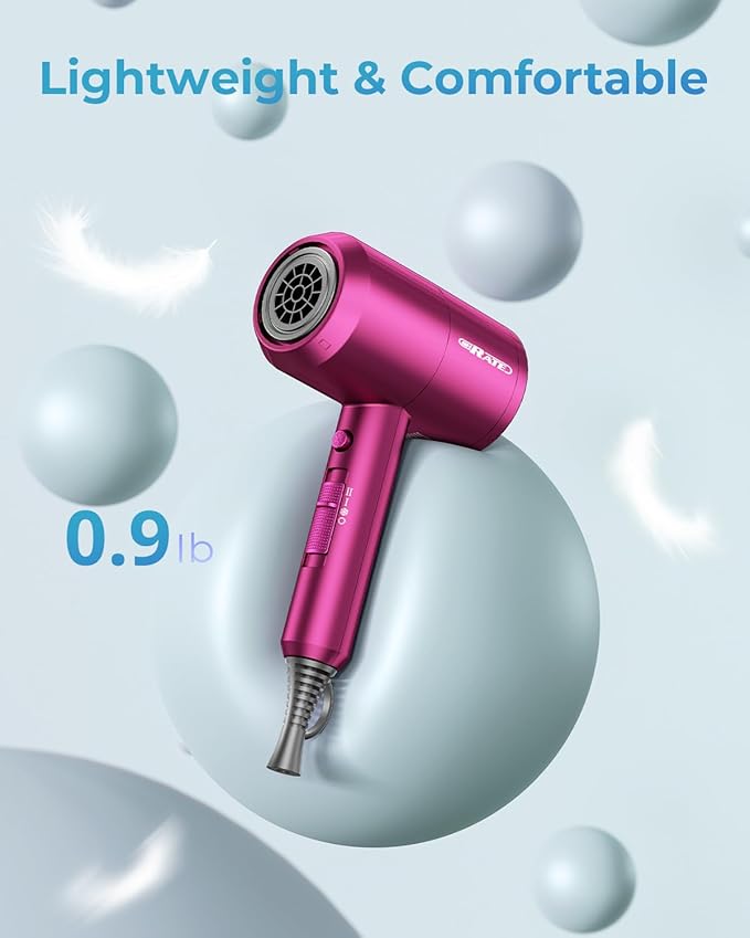 SHRATE Lightweight Ionic Hair Dryer with Diffuser - Powerful 1800W Blow Dryer for Fast Drying - Professional Low Noise Mini Hair Dryer for Travel, Gifts, Hair Styling