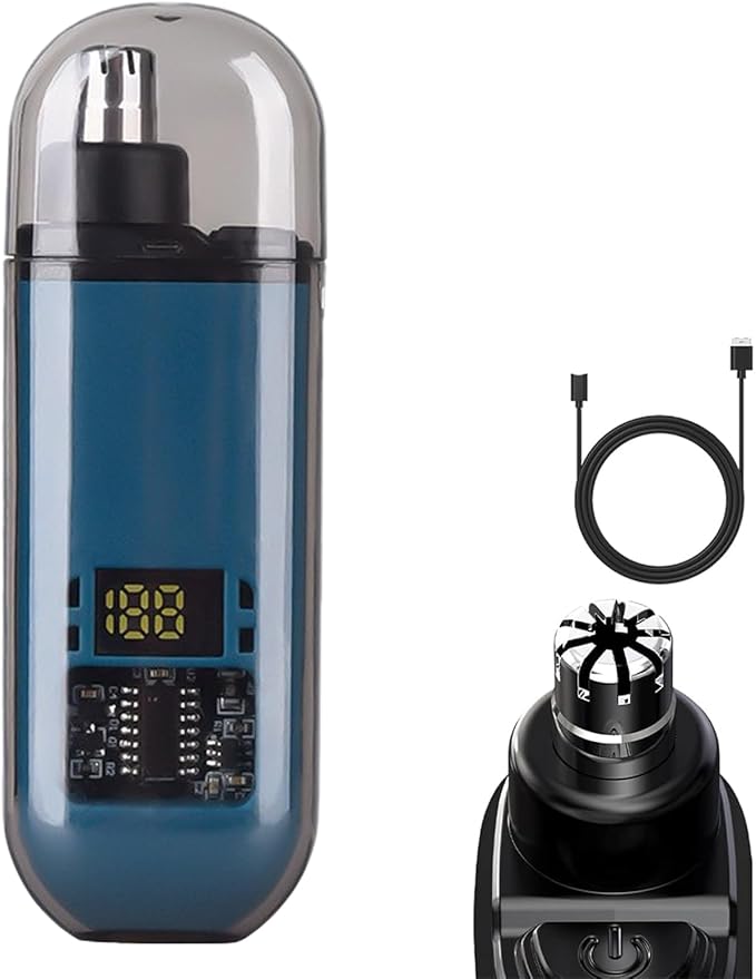 2-in-1 Nose Hair Trimmer - for Effortless, Waterproof Nasal Hair Cutter with Digital, Groom with Precision, Rechargeable, Electric Nose Hairs Trimmer for Men Women (Blue)