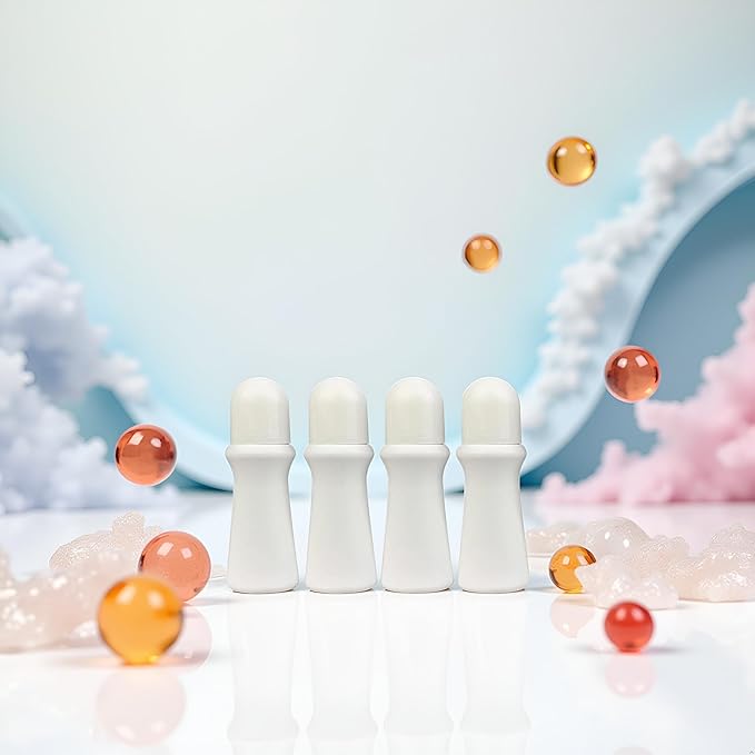 4 Pcs White 75ml Empty Refillable Roller Bottle Plastic Roll On Bottles Reusable Rollerball Bottles DIY Deodorant Containers with Roller Ball，Refillable Containers，Refillable Cosmetic Roller Bottles