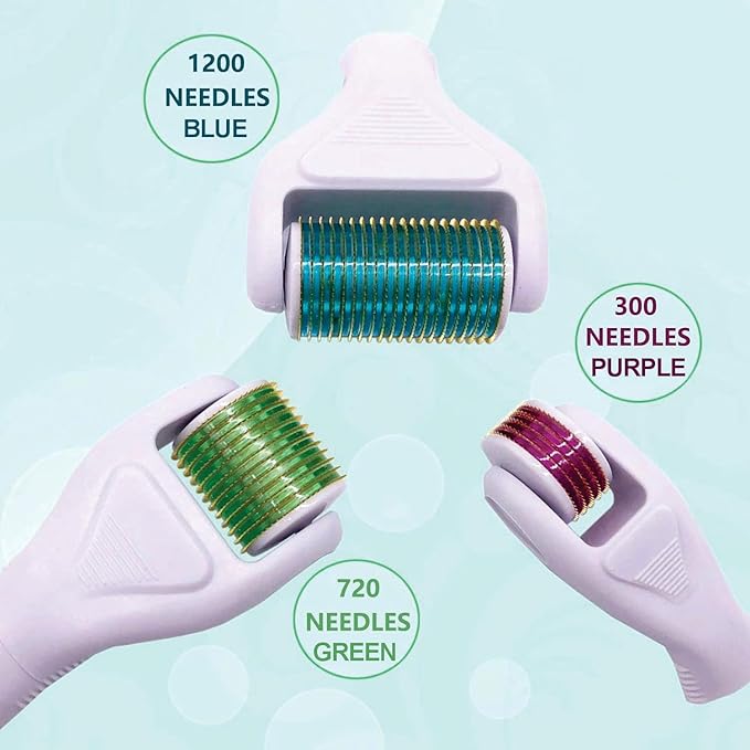 Derma Roller for Face, Body, Scalp, Beard - Angel Kiss 4 in 1 Titanium Microneedling Roller Set