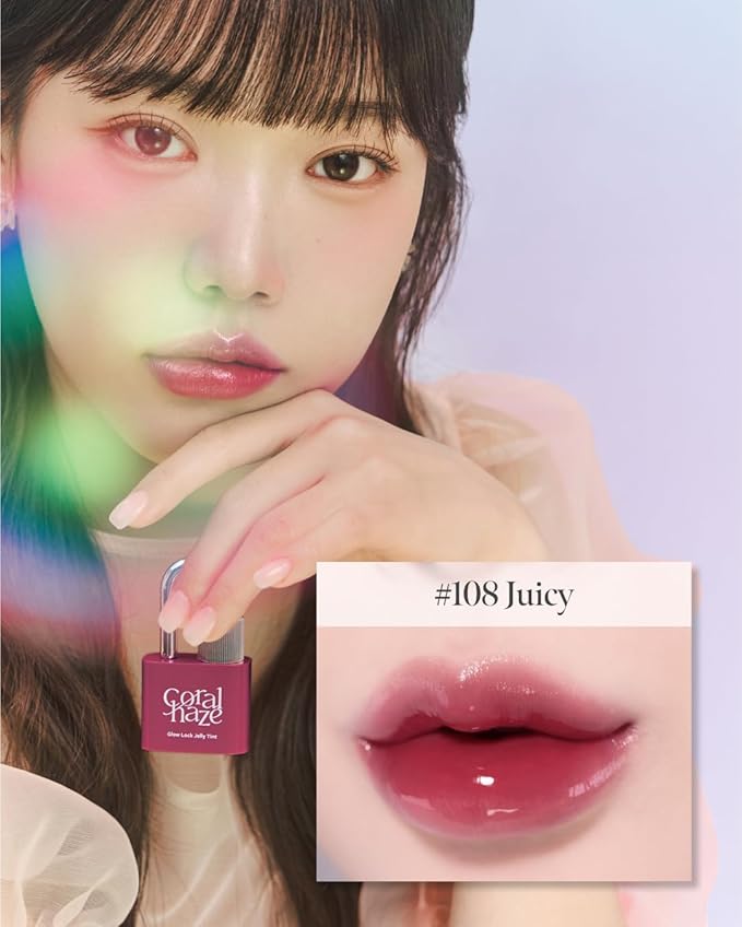 CORLAHAZE Glow Lock Jelly Tint 108 Juicy 4g, Hydrating Jelly Glow Lip Stain, Glass-Like Shine Lip Gloss, Long-Lasting Color, Moisturizing Lip Enhancer, Collectible Lock-Shaped Design, Korean Makeup