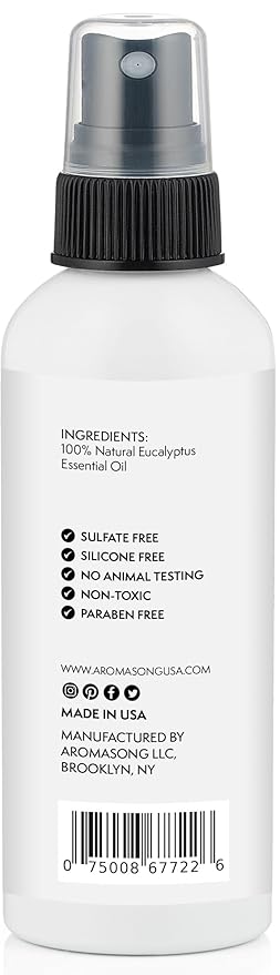 Aromasong Eucalyptus Shower Spray Aromatherapy – 100% Natural Eucalyptus Spray for Shower – Made in USA, Pure Essential Oil Mist for Sinus Relief & Spa-Like Steam, 4 fl oz