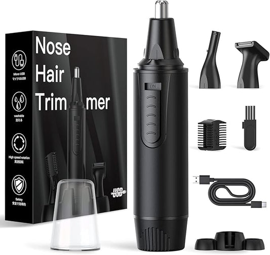 Nose Hair Trimmers for Men，Rechargeable Hair Trimmer 3 in 1 Painless Multifunctional Ear and Nose Hair Trimmer with IPX7 Waterproof Dual Edge Blades (Ink Black)