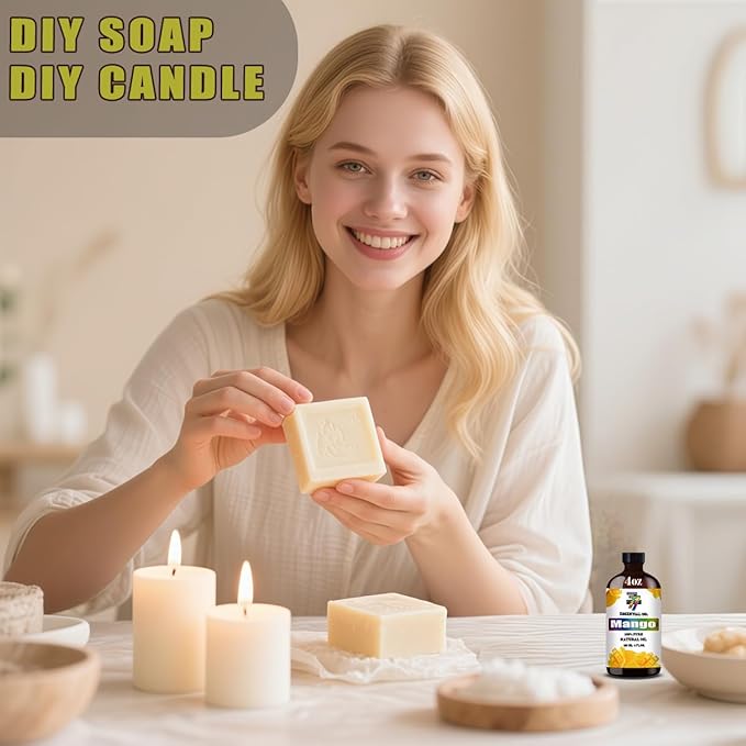 Mango Essential Oil (4 oz/120 ml) — Mango Oils for Aromatherapy, diffusers, humidifiers, Home fragrances, DIY Skincare, soap Making, DIY Candle, Relaxation, Yoga, and Meditation